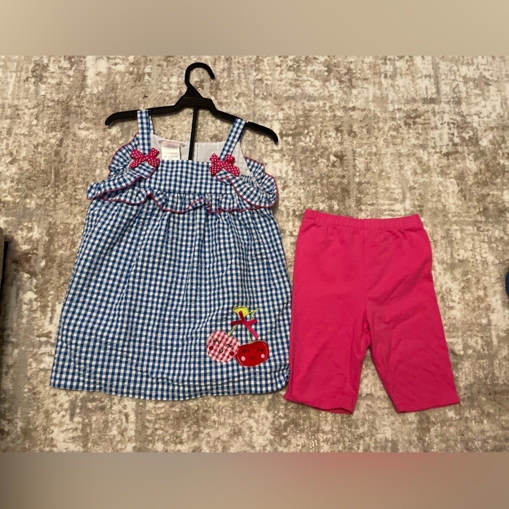 Bonnie Jean Blue and Pink Gingham Cherry Ruffled Matching Set size 6X